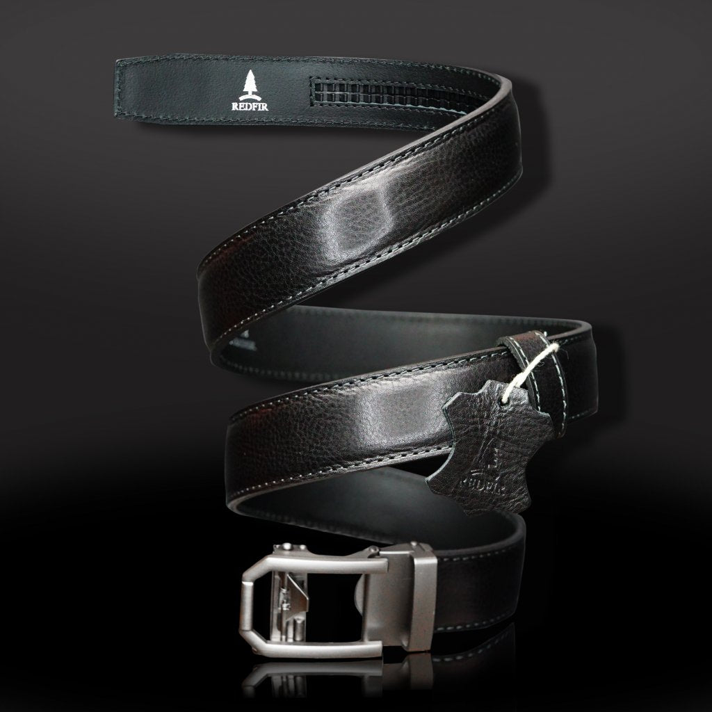 Men's black leather belt Noir with Silver classic buckle 