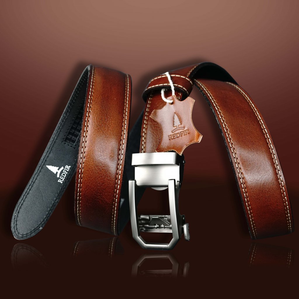 Men's brown Victory leather belt with Silver classic buckle 