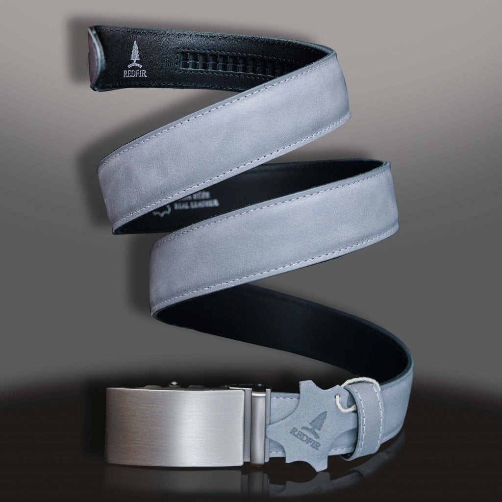 Men's gray Challenger leather belt with Brushed silver buckle 